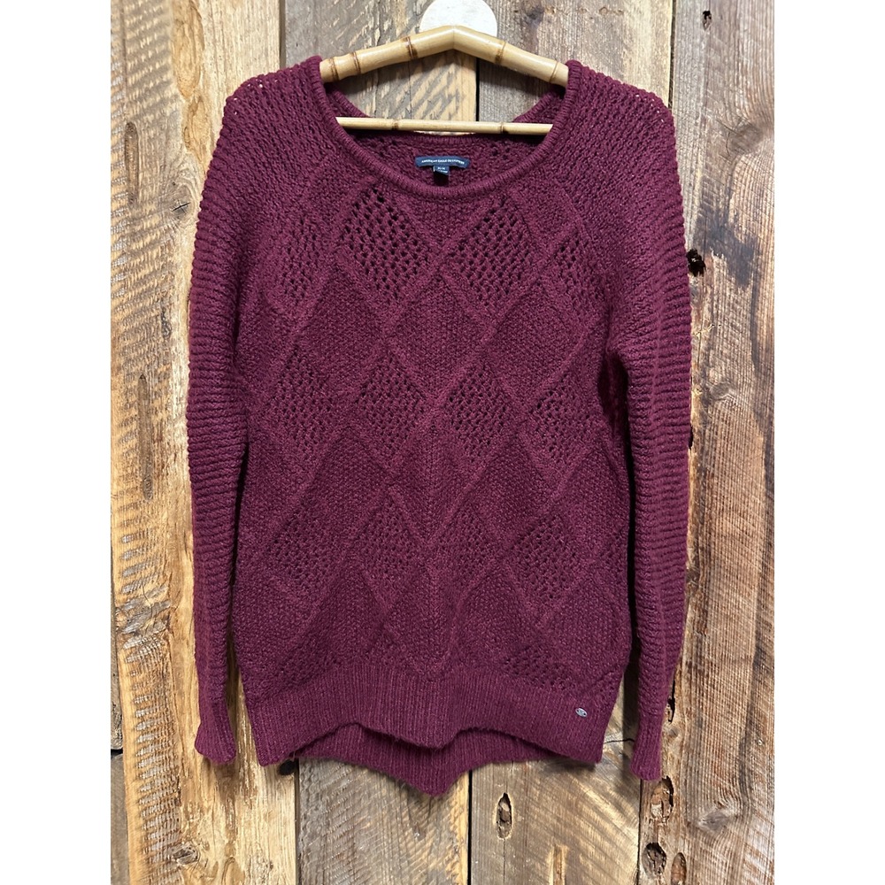American Eagle Outfitters Burgundy M Diamond‎ Knit Fall Layering Preppy Academia
